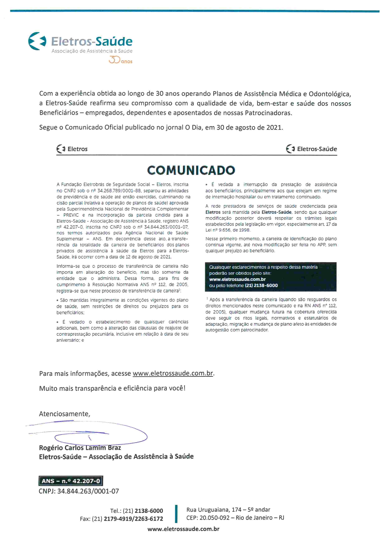 Carta Eletros Saúde aos Beneficiários page 0002